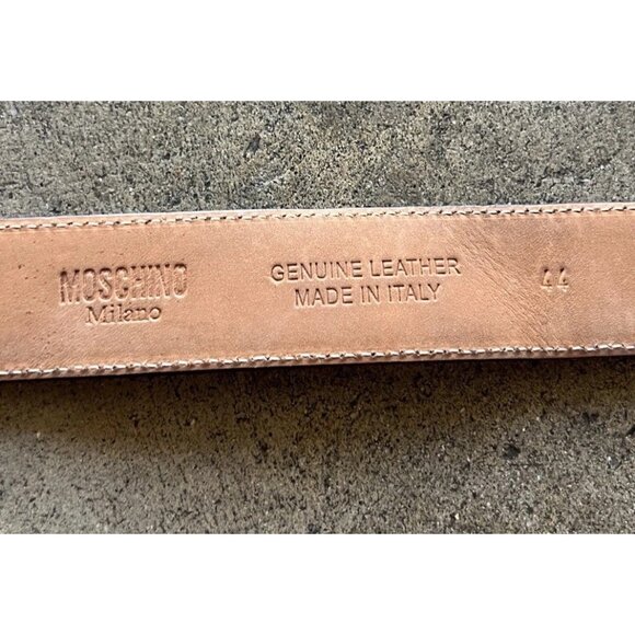 MOSCHINO Silver Embellished Logo Lettering Belt Leather Women’s Sz 44 Italy Made main image 4